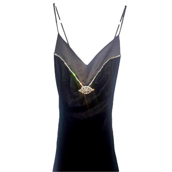 VIP Boutique long velvet prom formal gown spaghetti straps rhinestone bling 4 - Picture 2 of 8